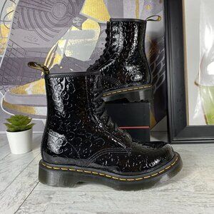 Dr. Martens 1460 Boots Black Patent Leather Lamper Leopard Embossed Women Size 5
